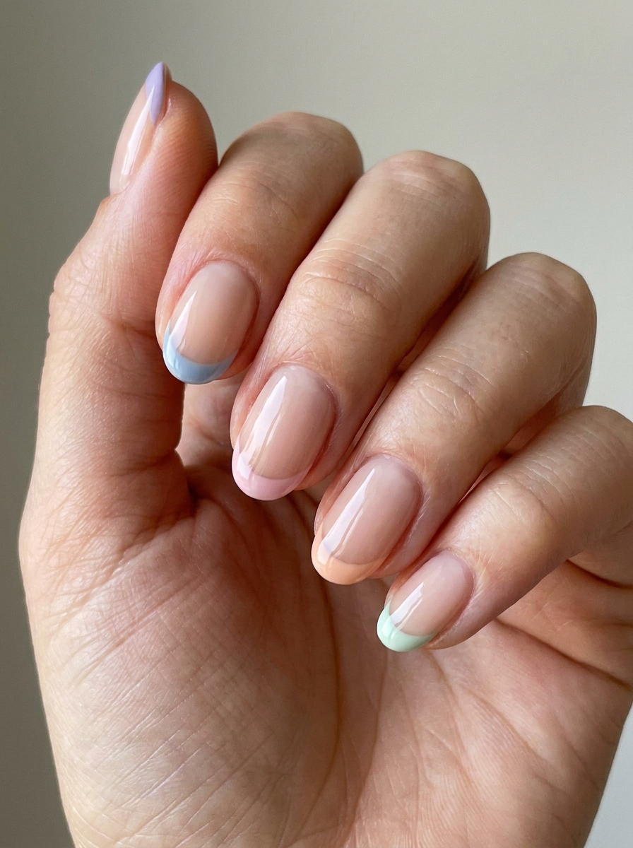 Pastel French Nails kurz als Kurze French Nägel Inspiration 2026